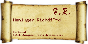 Heninger Richárd névjegykártya